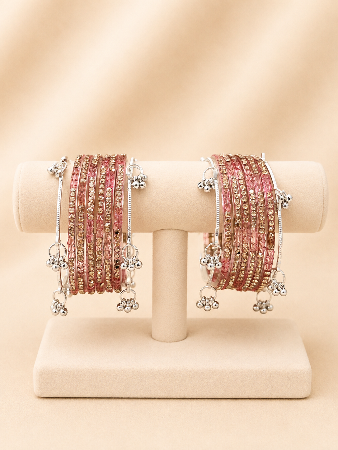 Pink Crystal Kashmiri Bangle Set