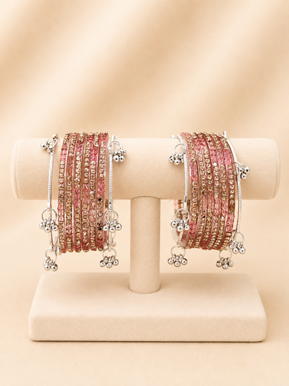 Pink Crystal Kashmiri Bangle Set