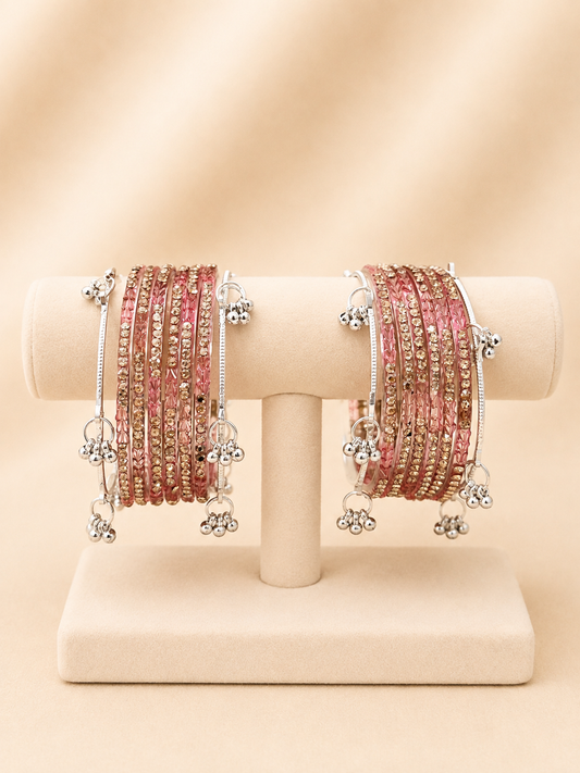 Pink Crystal Kashmiri Bangle Set