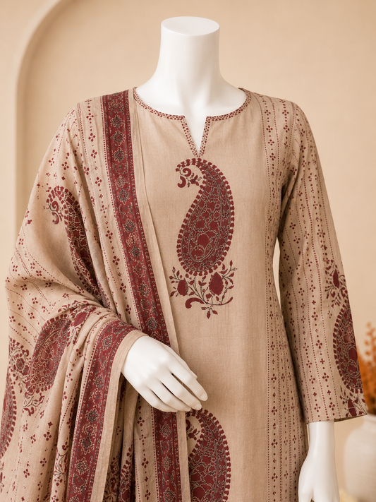 Beige & Maroon Paisley Three-Piece Set
