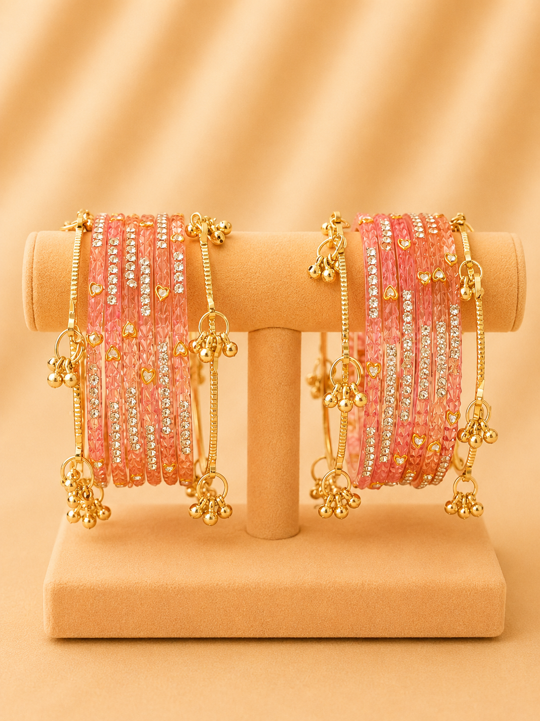 Blush Heart Crystal Glass Bangle Set