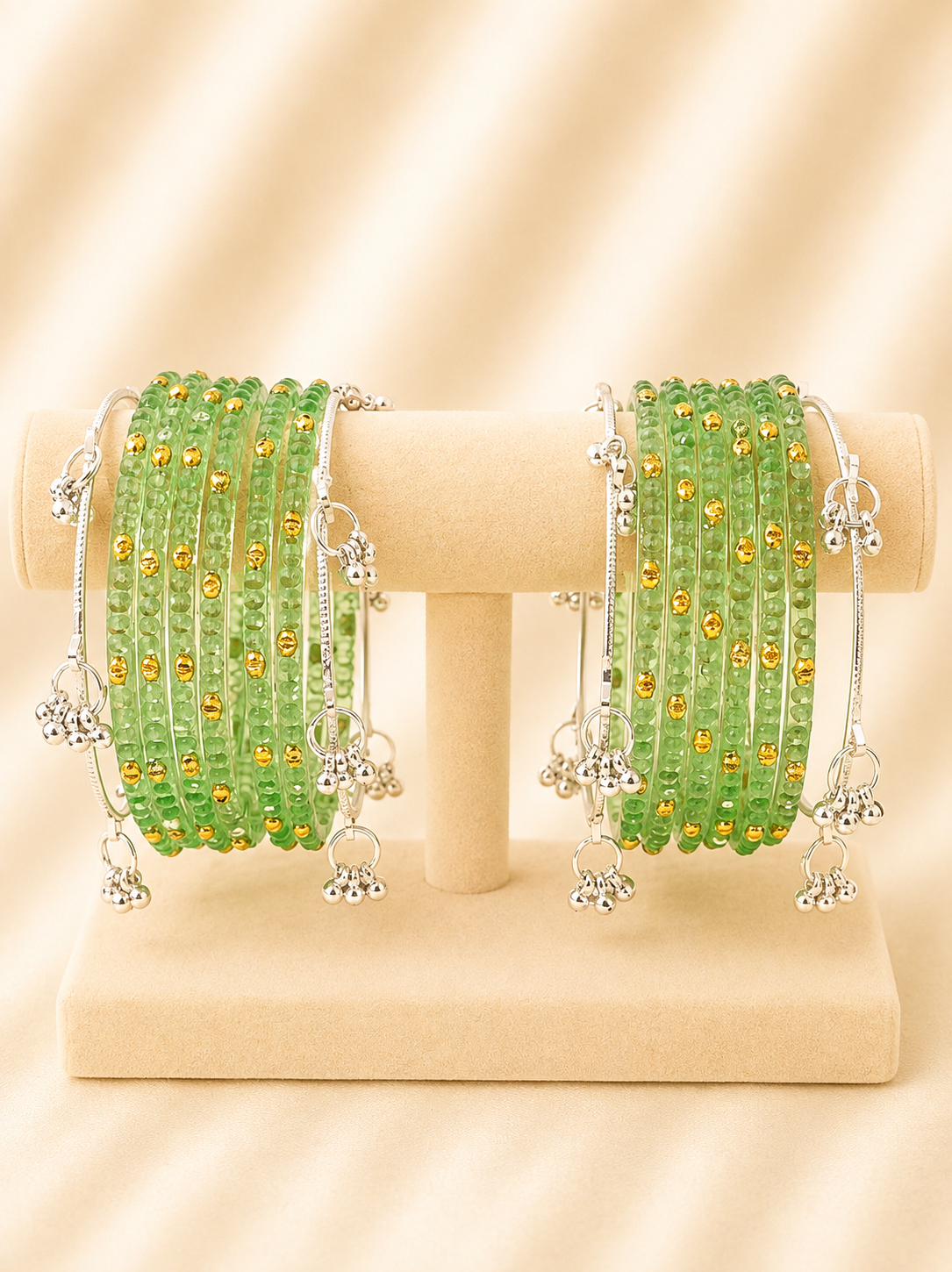 Mint Meadow Crystal Glass Bangle Set