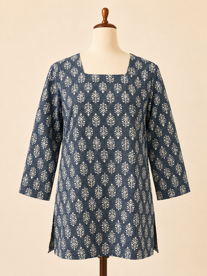 Indigo Vine Corset-Back Short Kurti