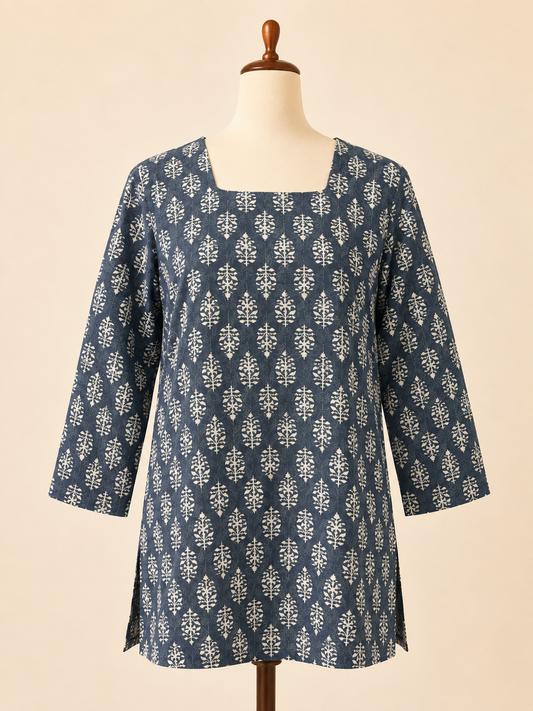 Indigo Vine Corset-Back Short Kurti