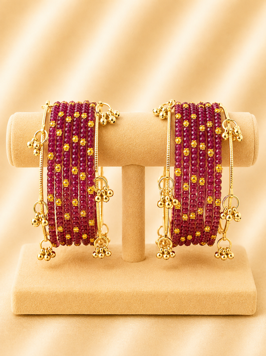 Ruby Radiance Crystal Glass Bangle Set