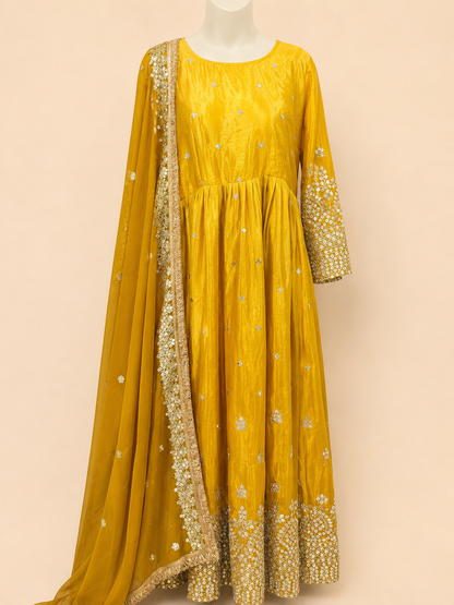 Sunehri Noor Mirror Work Anarkali Set