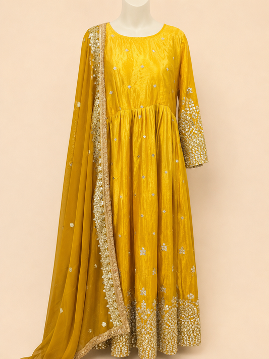 Sunehri Noor Mirror Work Anarkali Set