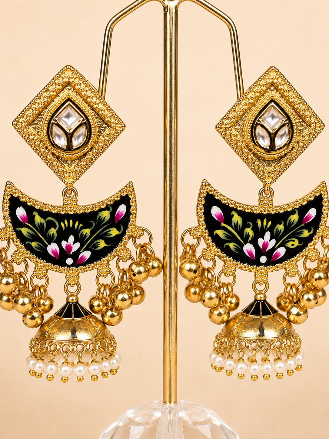Meenakari Phool Jhumka Earrings