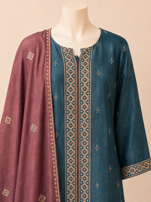 Teal Zareen 3-Piece Suit Set