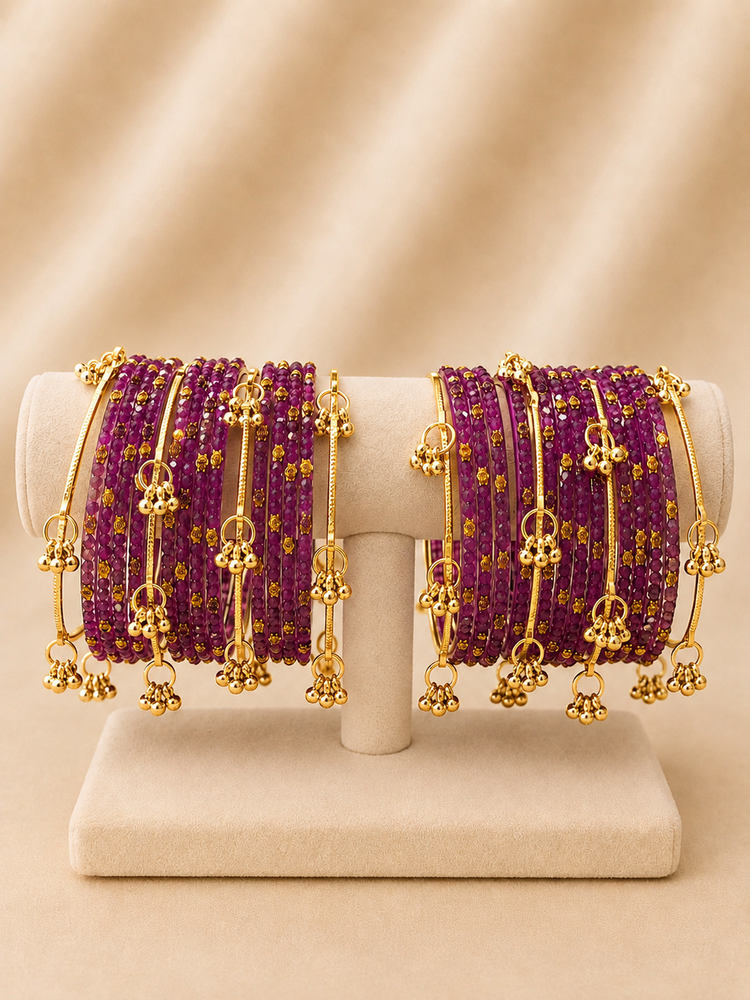 Purple Crystal Kashmiri Bangle Set