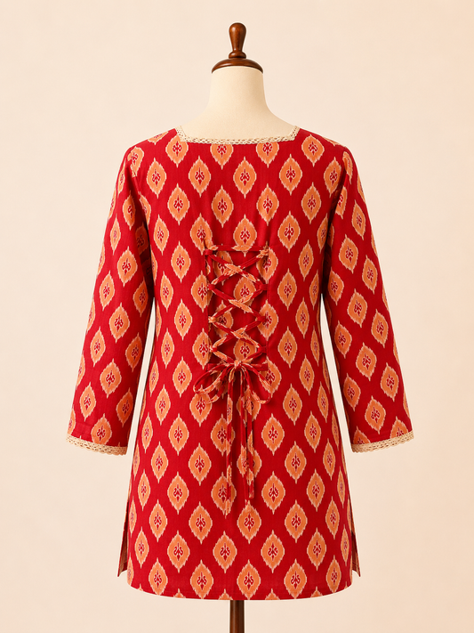 Scarlet Ember Corset-Back Short Kurti