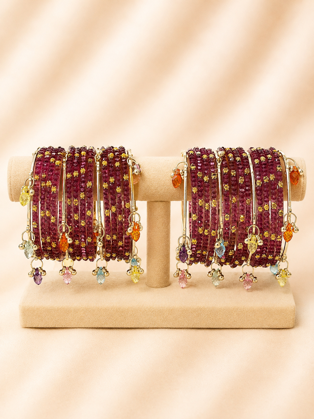 Ruby Radiance Crystal Glass Bangle Set