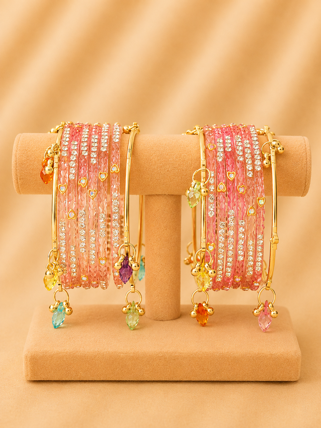 Blush Heart Crystal Glass Bangle Set