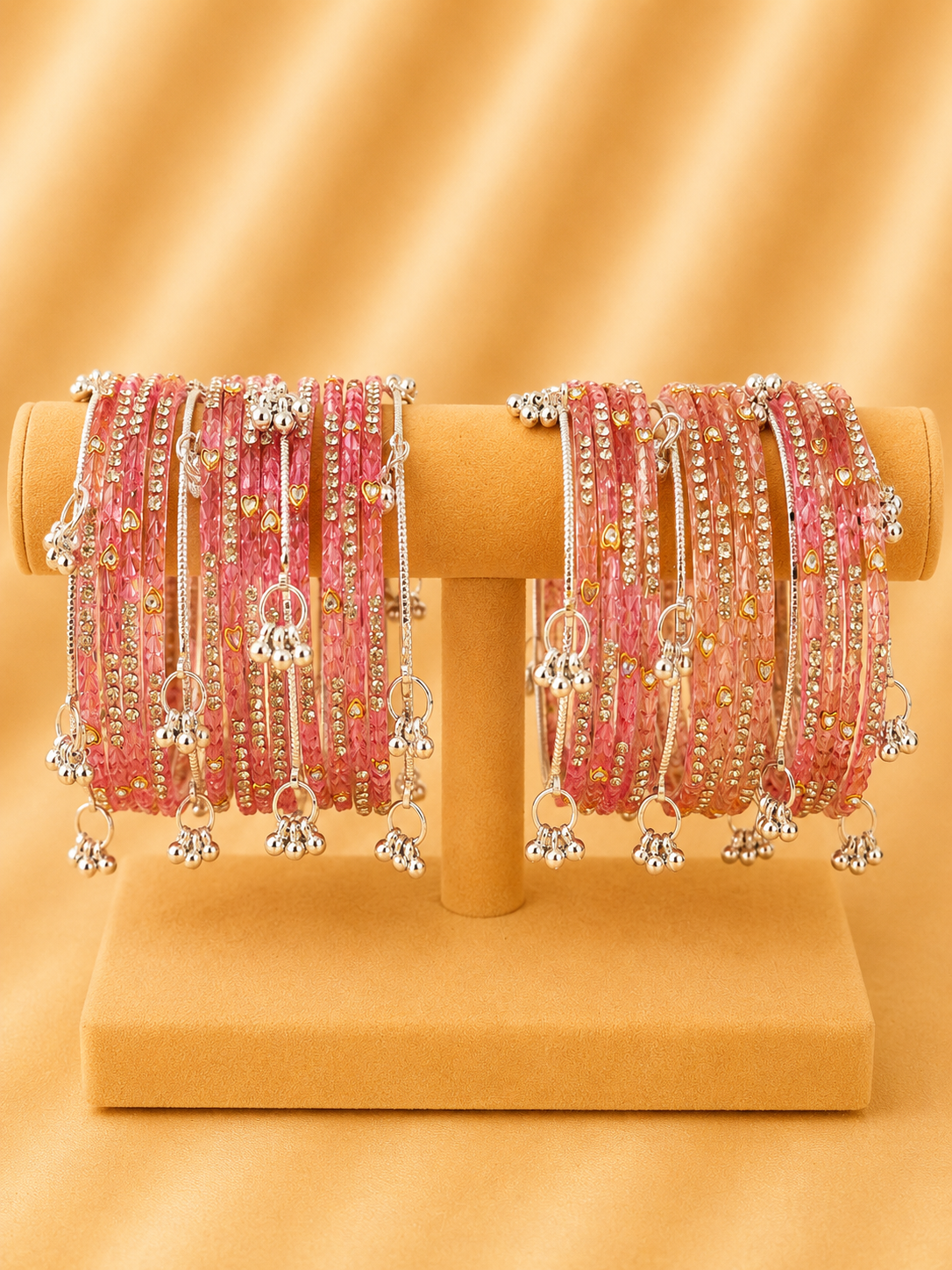Blush Heart Crystal Glass Bangle Set