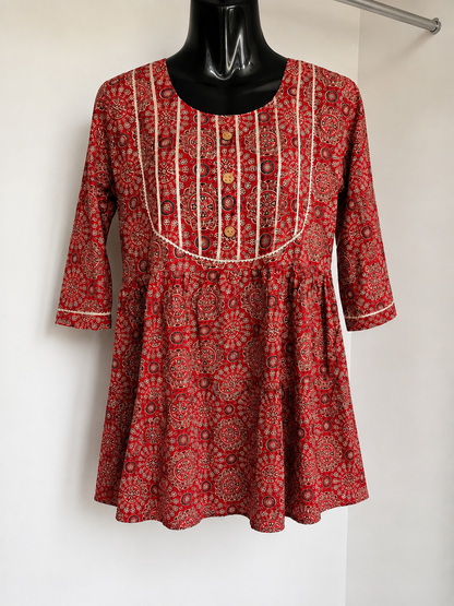 Red Ajrakh Print Kurti