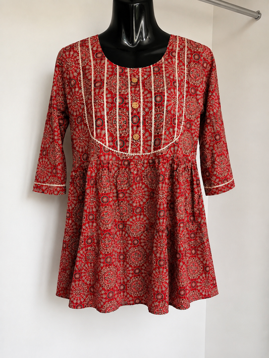 Red Ajrakh Print Kurti