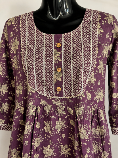 Mauve Rose Ajrakh Print Cotton Kurti