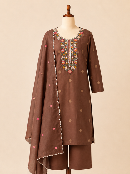Cocoa Garden Embroidered Three-Piece Set