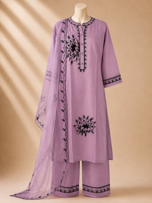 Lilac Beaded Floral Three-Piece Set