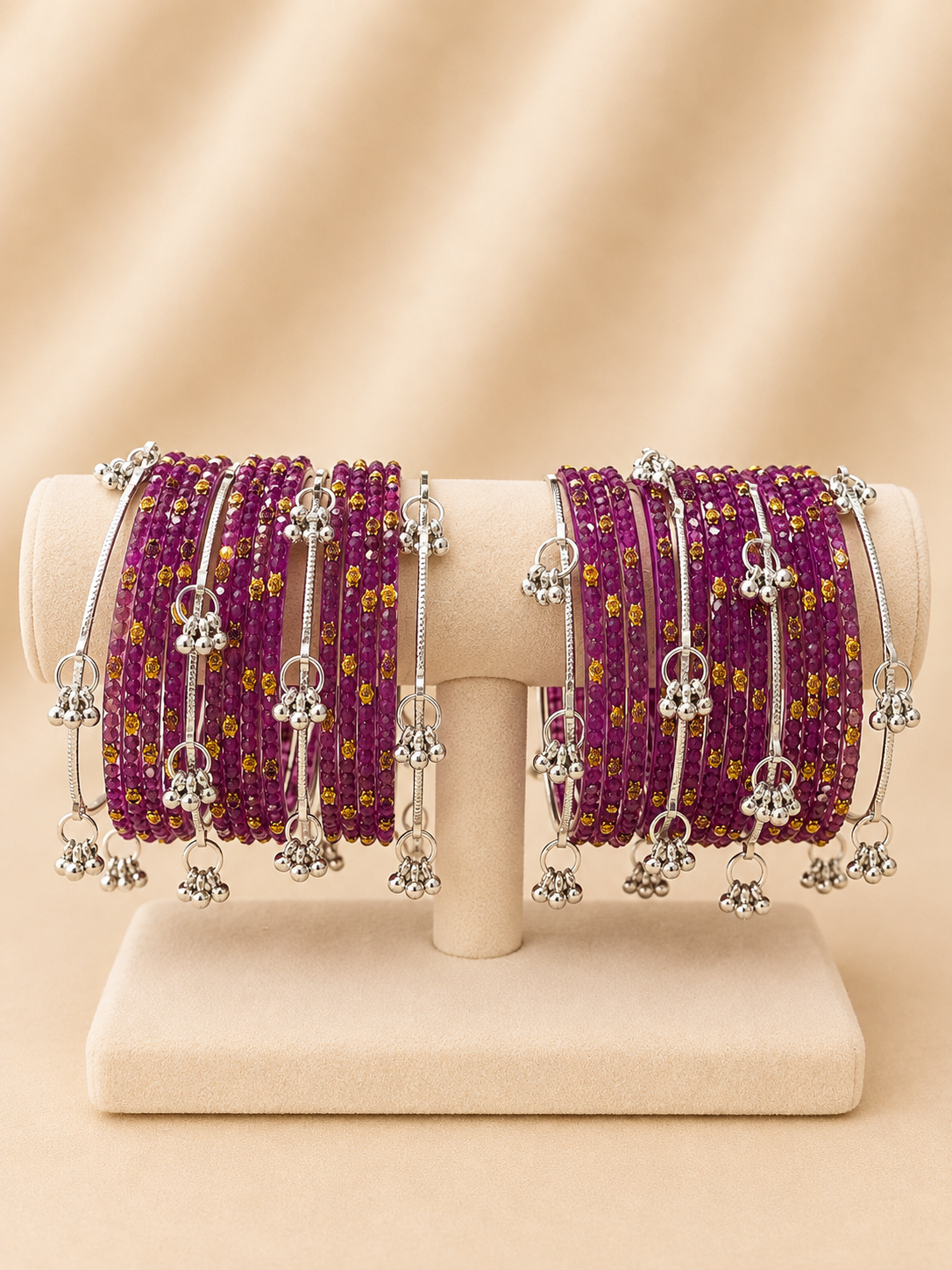 Purple Crystal Kashmiri Bangle Set