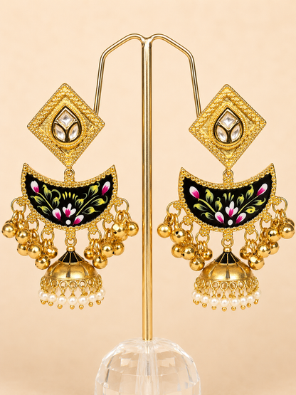 Meenakari Phool Jhumka Earrings