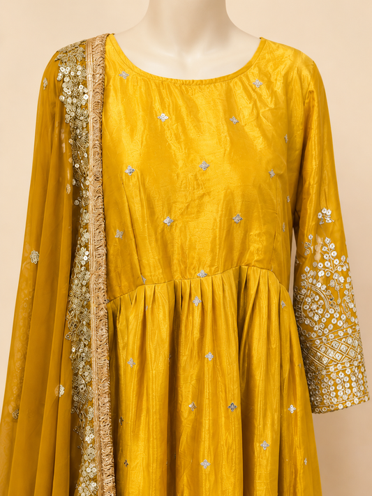 Sunehri Noor Mirror Work Anarkali Set