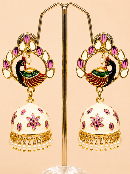 Mayura Ivory Meenakari Jhumkas