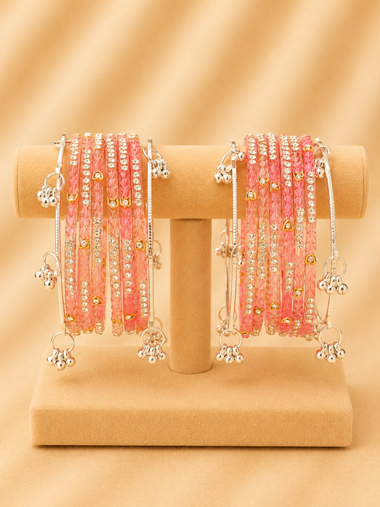 Blush Heart Crystal Glass Bangle Set