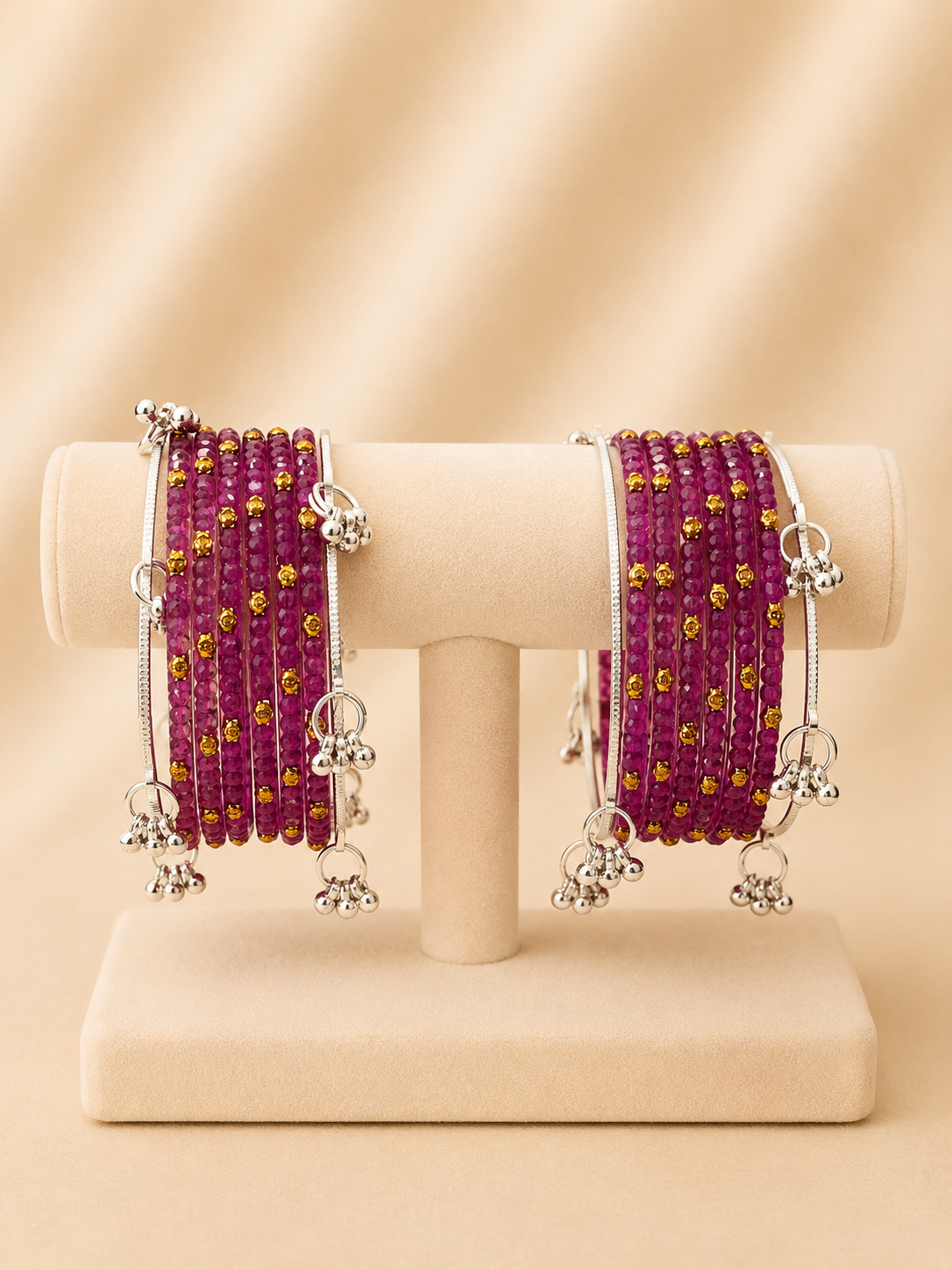 Purple Crystal Kashmiri Bangle Set