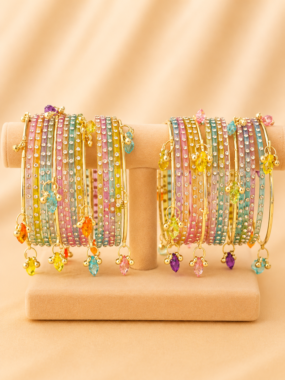 Pastel Crystal Kashmiri Bangle Set