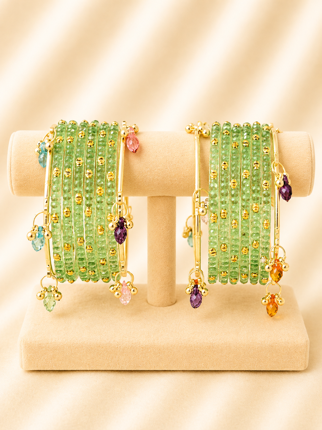 Mint Meadow Crystal Glass Bangle Set