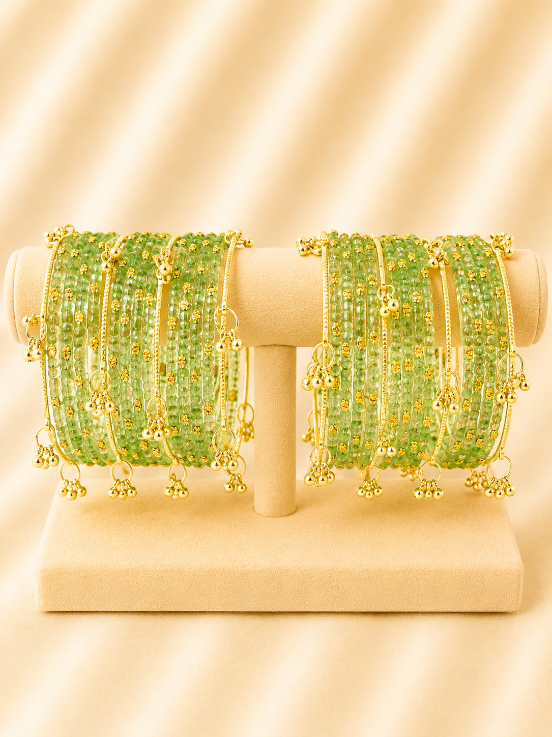 Mint Meadow Crystal Glass Bangle Set