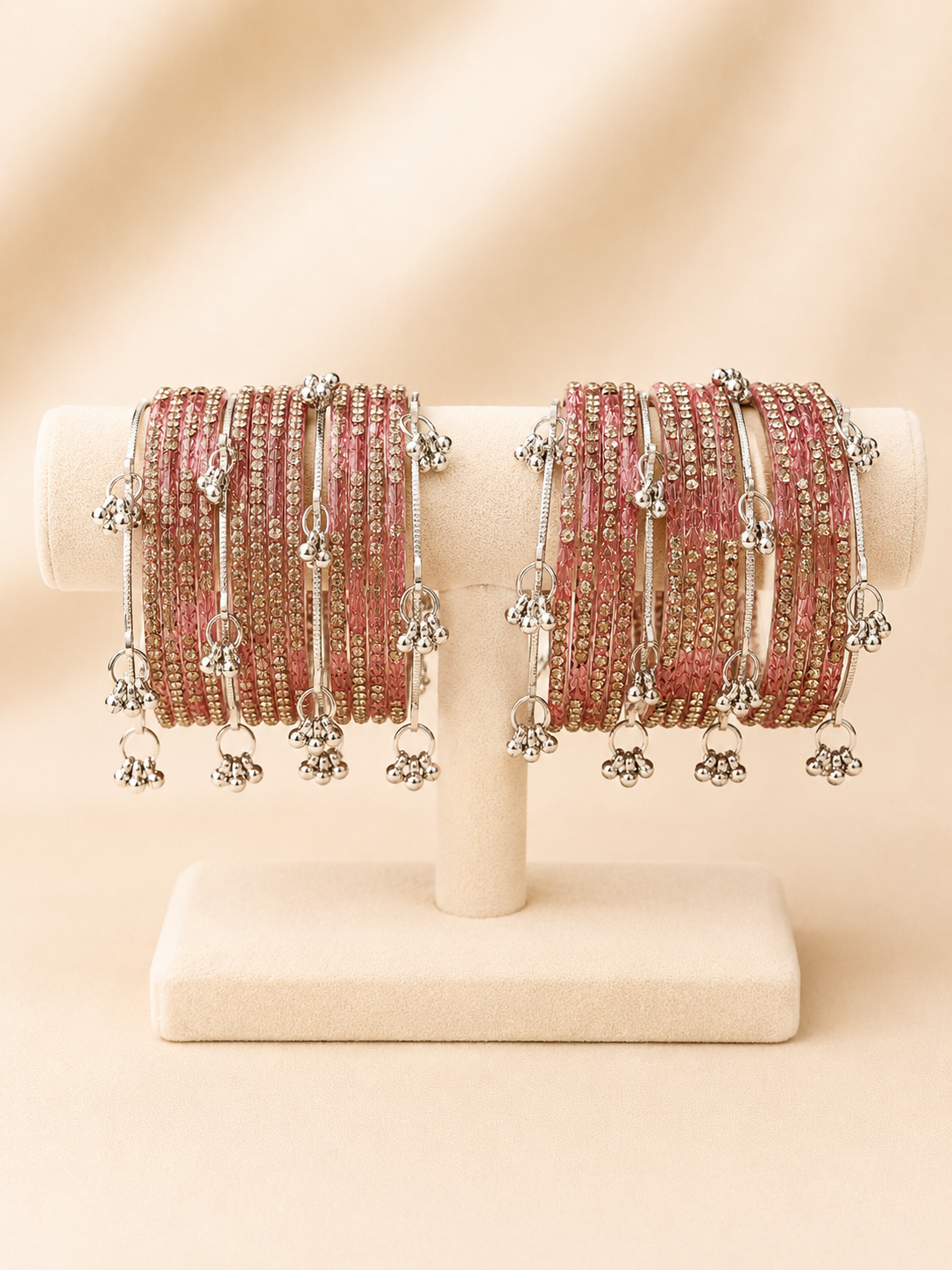 Pink Crystal Kashmiri Bangle Set