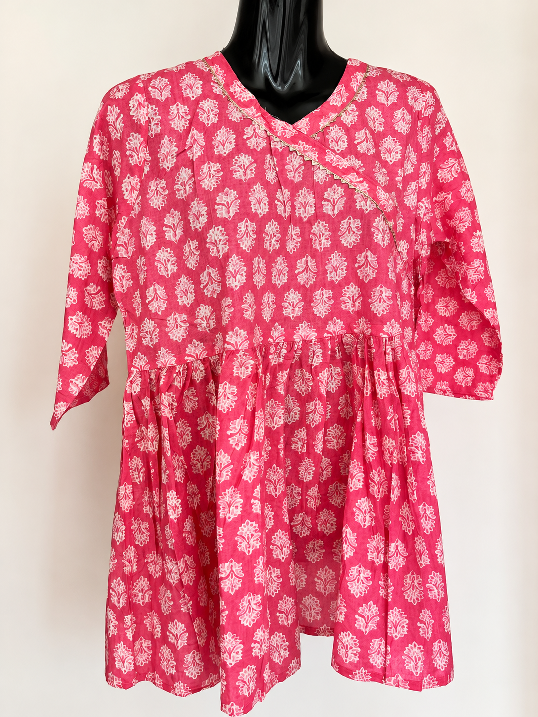 Pink Jaipuri Angrakha Short Kurta
