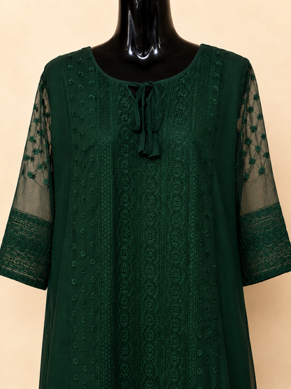 Zarina Embroidered Kurti – Emerald Green