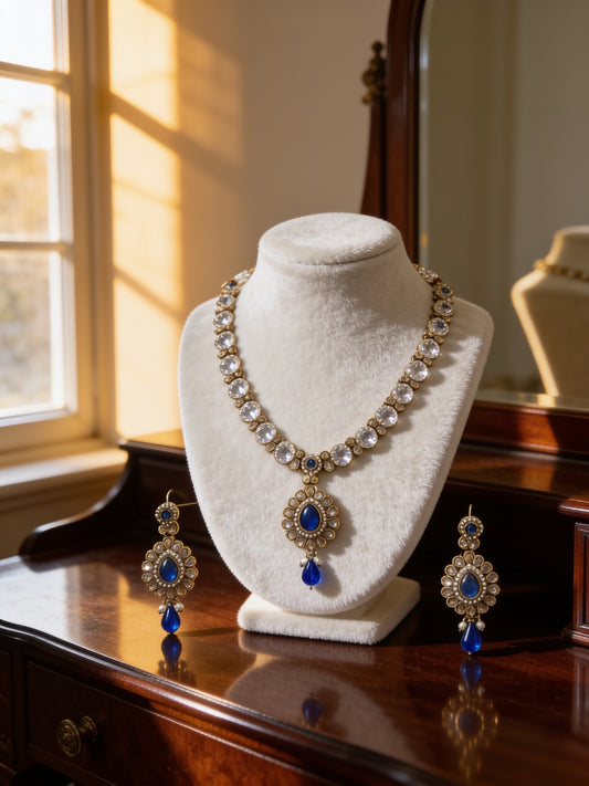 Royal Blue Dewdrop Jhumka Set
