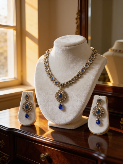 Royal Blue Dewdrop Jhumka Set