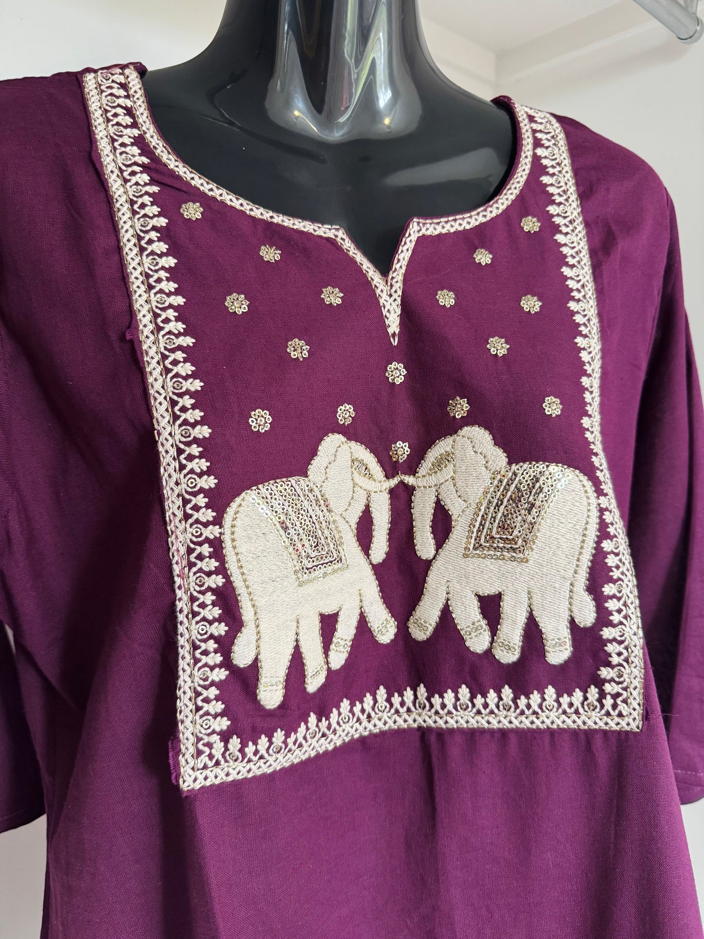Royal Plum Hand Embroidered Elephant Kurti